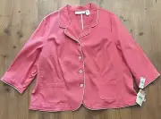 Susan Bristol Blazer Jacket Womens Size 24W Pink White Trim Stretch Cotton Blend