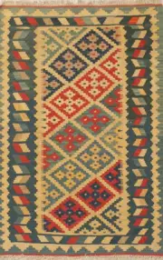 Geometric Kilim Reversible Rug Wool Vegetable Dye Flat-weave Foyer Carpet 3x5