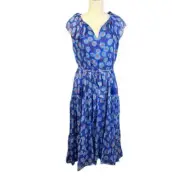 NWT Kate Spade Tangier Floral Chiffon Dress Blue Womens L Midi Mid Calf Silk