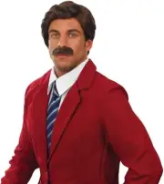 Men`s Ron Burgundy Wig & Tash for Adult Anchorman Movie Newsreader Costume
