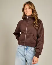 [Luvalot] Luvalot Women's Bennie Zip Hoodie in Espresso Brown Size Large L Espresso Brown