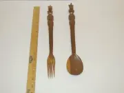 African Hand Carved Wooden Fork & Spoon Set ( made in Kenya Perfect Condition )