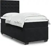 vidaxl Box Spring Bed with Mattress - Black Velvet King Single Bedstead with Pocket Spring Mattress and Adjustable led Lights, Perfect for Bedroom and Lounge Area Relaxation