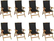 Solid Teak Wood Reclining Chairs - Set of 8 - Outdoor Patio, Garden Furniture, Lounge, Balcony Deck Chairs with Cushions