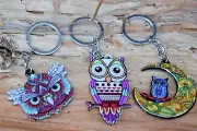 3 OWL KEYRING SET Zipper Pulls Lucky Charm Bird Talisman