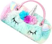 [LIGIGWASH] Plush Unicorn Eyeglass Case Portable Storage for Glasses Lightweight Adorable Design for Adults Durable Protective Folding Case for Outdoor Use