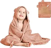 MUNICH BLUE Toddler Baby Bath Towel for Girls - Ultra Soft and Extra Large Baby Towel for Infant Babies Toddler 0-4 Yrs - Super Absorbent Baby Bath Towel with Hood Made from Bamboo and Cotton, 90x90cm