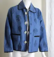 NWT Venus Imports Sz XS S Art-to-Wear Blue Leaf Print Woven Nepal Jacket Coat