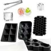 Black 5 Piece Silicone Ice Cube Set Round Square 6 in 1 Bee Shape Ice Clip Funnel Lid Bar Party Mold