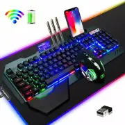 Wireless RGB LED Backlit USB Gaming Set Keyboard Mouse and RGB Mice Pad For PS4