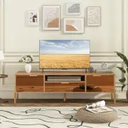 CostwayMirrored TV Stand for TV up to 65 Inch with Spacious Tabletop-Natural