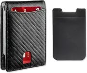 [TYXHXTF] Mens Wallets, Money Clip and ID Window Minimalist Slim Bi-Fold Wallet, Leather Wallet for Men Gift with Mobile Phone Adhesive Card Holders (Black), Black, Carry-On 65g, Modern