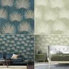 Calypso Tropical Palm Frond Leaf Metallic Vinyl Wallpaper - Blue Green
