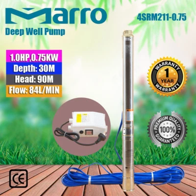 Marro Stainless Steel Bore Water Pump Deep Well 4" Upto 90m Head,84l/min Flow