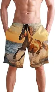 [XYMZR] Men's Swim Trunks Horse Galloping Horse Quick-Dry Bathing Suit Swimming Board Shorts S