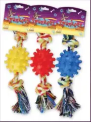 Knotted Rope Toy with PVC Ball - 8" - dog, fetching, teething, pulling, chewing