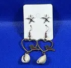 Bronze Copper Bird Sea Shell Dangle Earrings & Silver Star Fish Stud Earring Set