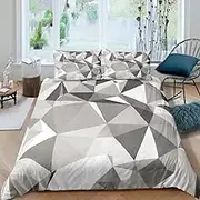 Gray Geometric Quilt Cover Set,White Geometric Rhombus Bedding Set Queen for Kids Girls Women Bedroom Modern Room Decor Duvet Cover 3D Printed Nordic Simple Quilt Cover,King(245x210cm)