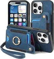 Generic Leather FLIP Magnetic Back Cover Case for iPhone 15 (Color: Blue)
