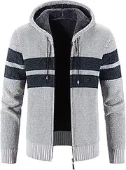 [Generic] Mens Zip Up Hoodies Casual Long Sleeve Sherpa Fleece Lined Knit Sweater Cardigan Winter Hooded Jacket with Pockets