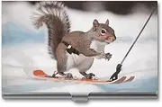 LKHDS Slim Aluminum Alloy Business Card Holder Skiing Squirrel Pocket Business Card Case Portable Business Card Wallet Business Card Holders Handheld Card Box for Women Men, style, One size, Style