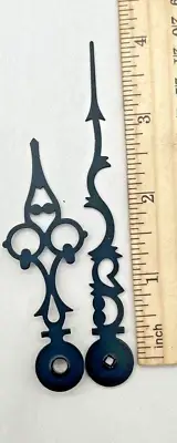 Black Serpentine Clock Hands. , Square Hole Minute Hand 4", Hour 2 7/8"