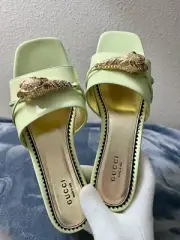 BRAND NEW Gucci Leopard Head-Plaque Leather Black Slides Size 37.5 (US 7.5) Won