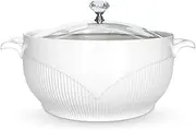 REANRO Ceramic Serving Soup Tureen Bowls with Glass Lid, White Porcelain Porcelain Serving Tureen, Ceramic Soup Pot for Salad Pasta Noodles Stew, Microwave and Dishwasher Safe (2.5L)