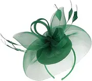 [Baluue] Tea Party Gauze Fascinator Headband for Women Elegant Wedding Headpiece with Artificial Plume Lightweight Banquet Hat for Anniversaries Cosplay and Parties Dark Green