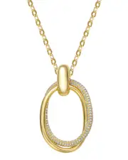 Genevive 14K Over Silver CZ Double Entwined Oval Eternity Circle Pendant