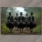 4x6" Top-Hatted Riders on Turkeys Vintage Woodland Path Theme Quirky Funny