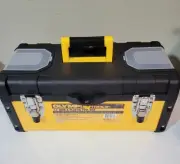 Olympia 17" Iron Metal & Plastic Tool Box - Yellow - Sturdy w Reinforced Corners