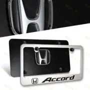 3D HONDA ACCORD Stainless Steel Front + Back License Plate Frame With Caps NEW
