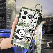 Phone Case Compatible with Itel S24/S667LN, Dirt-Resistant Phone Holder Silicone Anti-dust Fashion Design Wrist Strap Durable Kickstand Panda