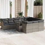 Outdoor Patio Furniture Set, 11 Piece Poly Rattan Conversation Set with Cushions, Adjustable Table for Porch, Garden, Outdoors and Chairs (Grey)