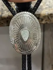 Southwest Sterling Silver Concho Bolo Tie with Black Cord