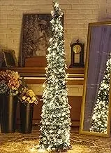 Pop-Up Artificial Christmas Tree with 100LED Lights,Collapsible Pencil Christmas Trees for Holiday Carnival Party Christmas Decorations (Green)