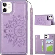 Cavor for iPhone 11 Case Flower PU Leather Wallet Flip Magnetic Clasp Protective Back Cover Kickstand with Lanyard Card Slots Holder Shockproof Case for iPhone 11 6.1''-Horizontal Mandala Purple