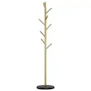 Metal Coat Rack Stand Golden Satin Finish with Stable Marble Base with 7 Hooks