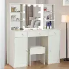 Modern Dressing Table Makeup Desk w/ LED Lighted Mirror& 3 Drawer Stool Bedroom
