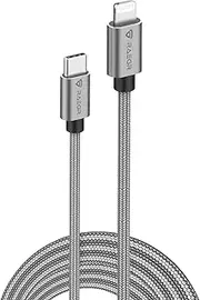 RAEGR RapidLine 500LC USB-C Cable, 6.5 ft (2 m), MFi-Certified, Fast Charging Cable for iPhone 16 Seies /15 Series / 14 Series/SE 2022/11/XR, Braided Nylon- Metallic Grey