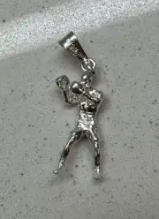 .925 Sterling Silver Boxer Charm Man Boxing 3D Loose Pendant Made in Mexico NMin