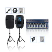 12 Inch Active 2000W Powered Speakers,2-Way BT USB FM Speaker Stands,14CH Mixing