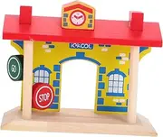 Wooden Train Set Track Barrier Station Boys and Girls' Model Train Accessory Playset Building Blocks and Gas Station for Boys Girls