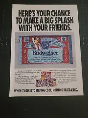 Budweiser Beer Swimming Pool Vintage Print Ad 1990 8x11 Great To Frame