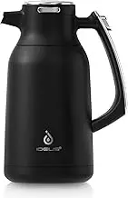 IDEUS Vacuum Insulated Coffee Carafe, 68 oz (2 Liters) Stainless Steel Milk Jug Thermal Tea Pot Hot & Cold Water Beverage Dispenser (Black&Silver)