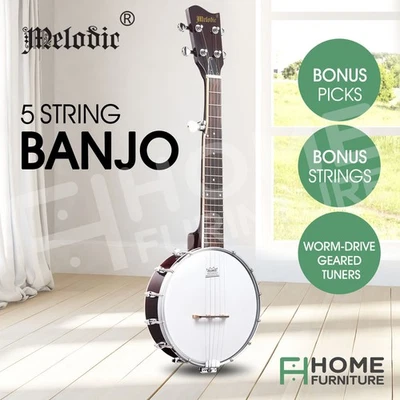 Melodic 5 String Banjo 20 Frets Banjo for Begininger w/ String Tuners Picks Bag