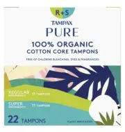 Tampax Pure 100% Organic Cotton Core Tampons - 22 Regular + Super