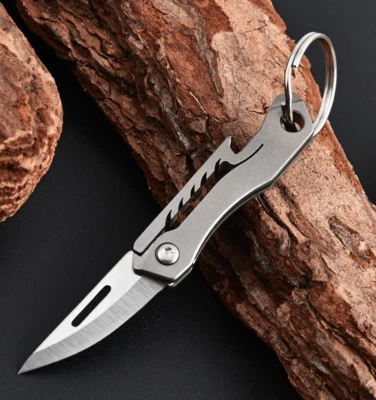 Titanium Mini Pocket Folding Blade Knife Bottle Opener Outdoor EDC Keychain Tool