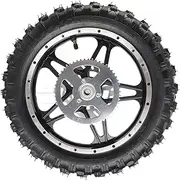 XTevu Dirt Bike Rear Wheel Rubber Metal 2.5‑10 with Disc Sprocket Bearing Rim Tire Assembly for Mini Pit Bike Tire Tube Rim Chain Sprocket Axle Brake Rotor